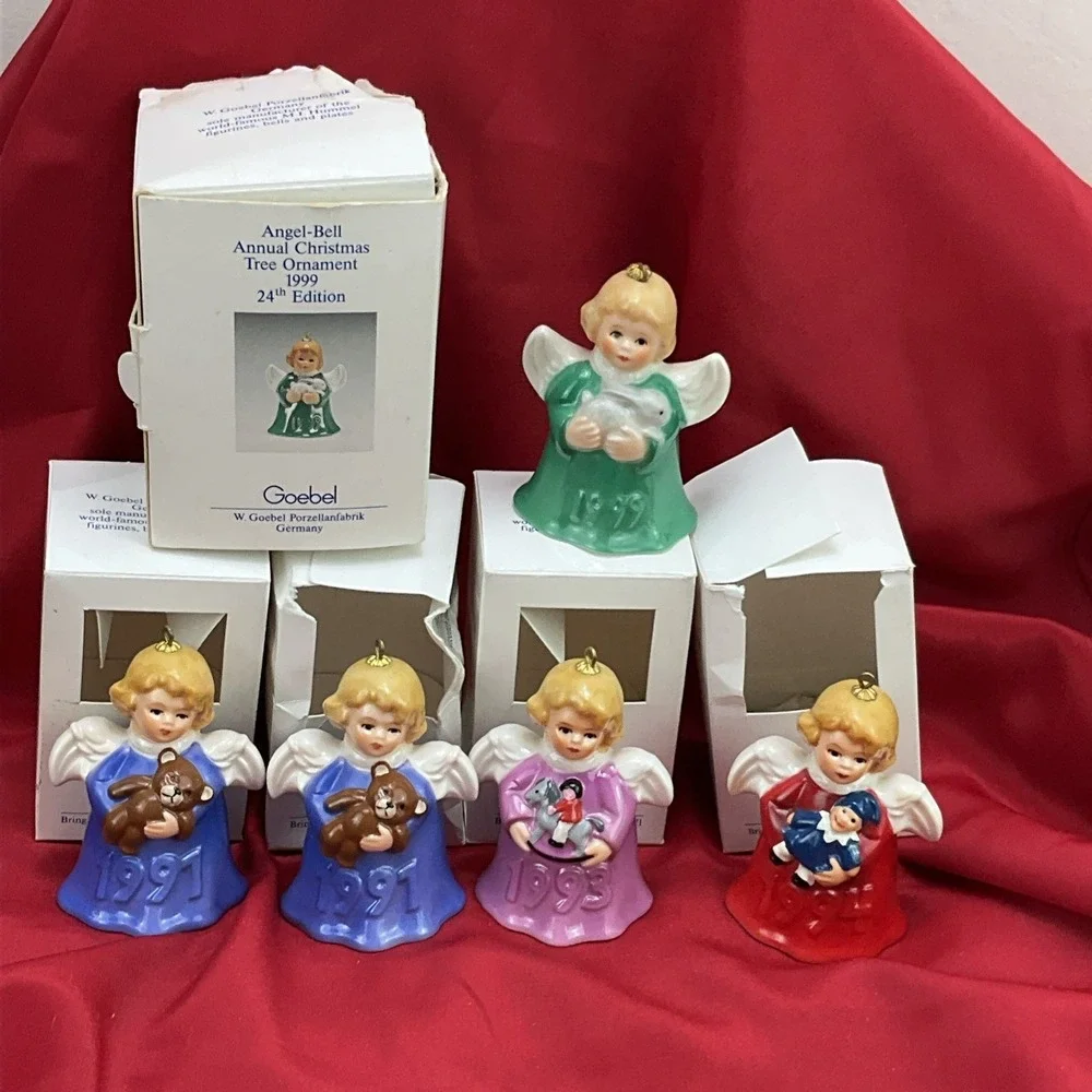10 Vintage Goebel Hummel Angel Bell Ornaments 1984-1999 West Germany In Boxes